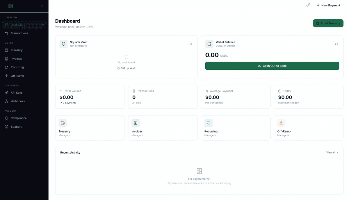 Settlr settlement dashboard showing volumes, transactions, and real-time settlement data